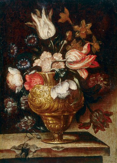 Metal vase with a bunch of flowers by Andrea the Elder Scacciati